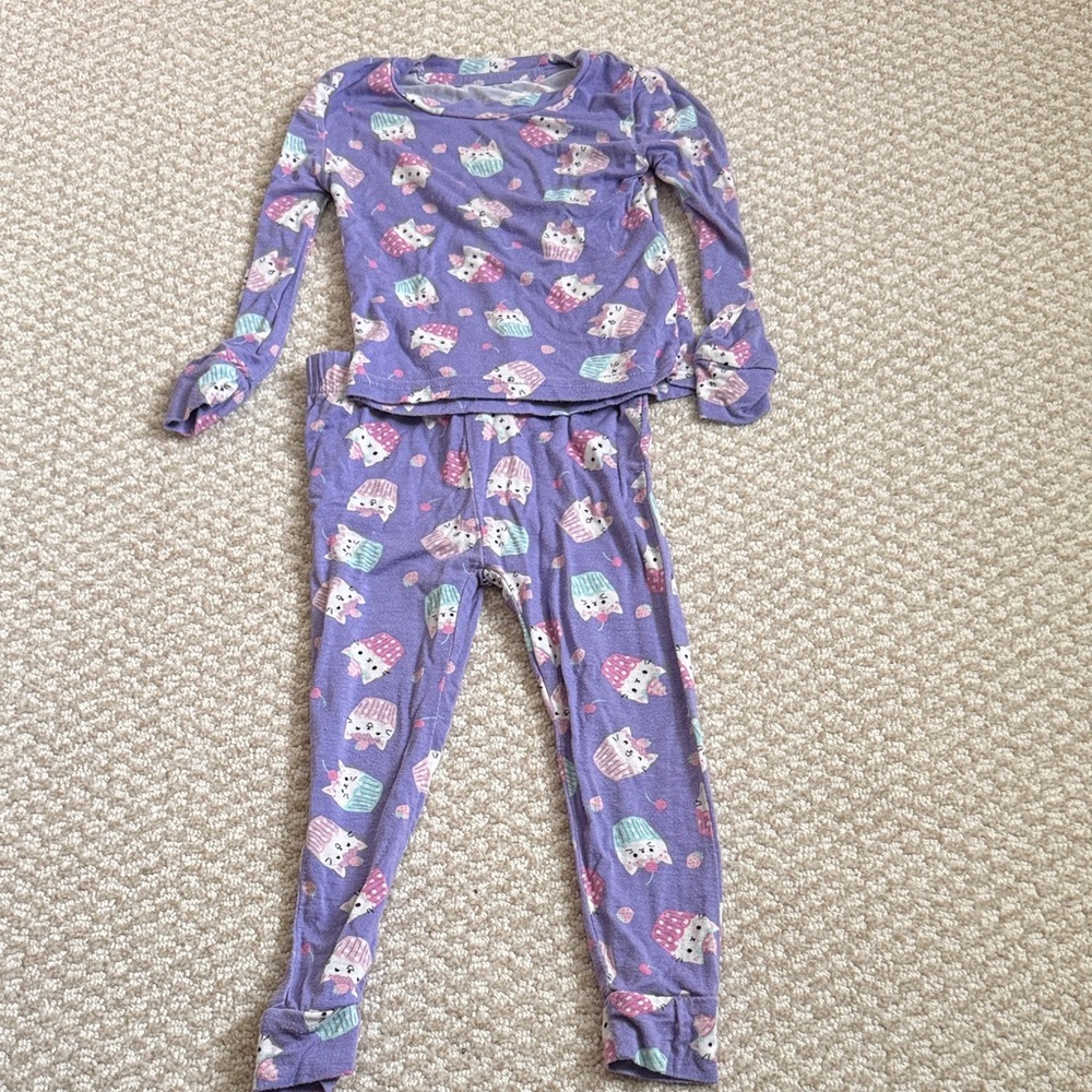 Penelope Mack Purple Pajama Set with Cat Cupcake Design